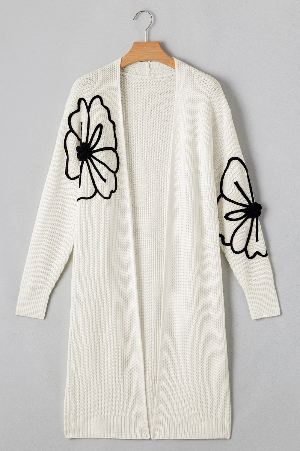 Black Flower Embroidered Drop Shoulder Open Front Duster Cardigan - loveforevers