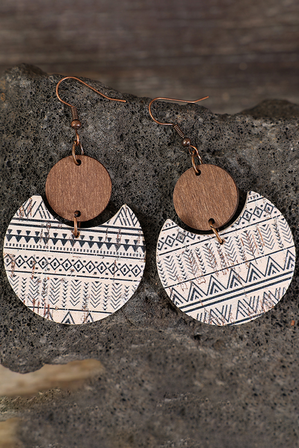 Multicolour Geometric Print Drop Wood Earrings - loveforevers
