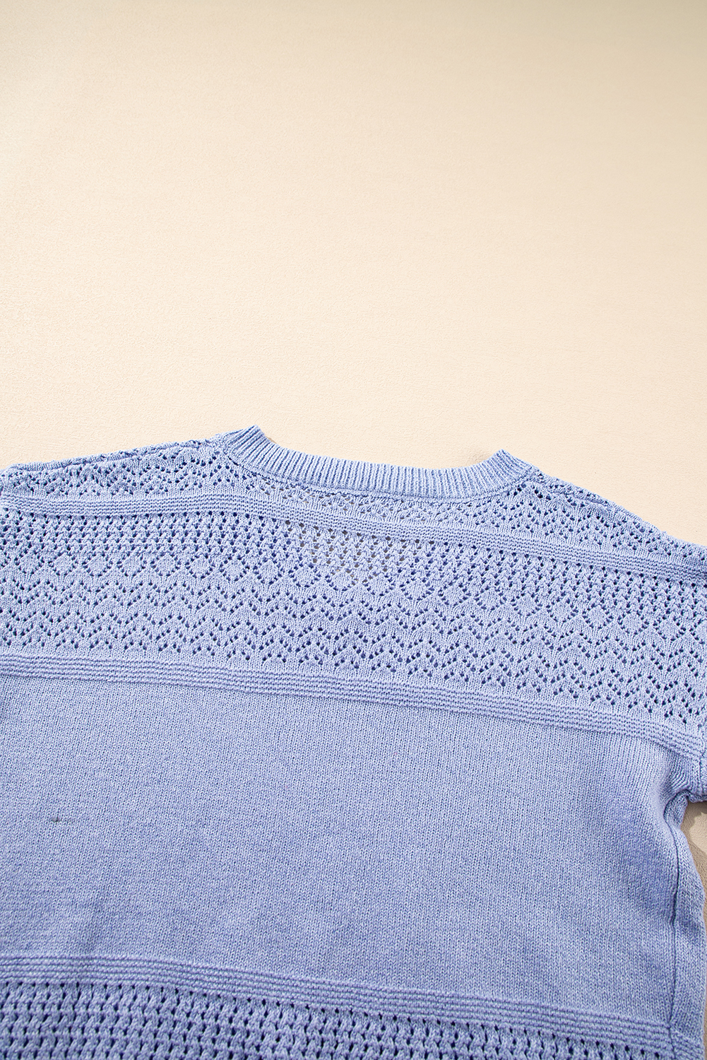 Sky Blue Eyelet Pattern Detail V Neck Drop Shoulder Sweater - loveforevers
