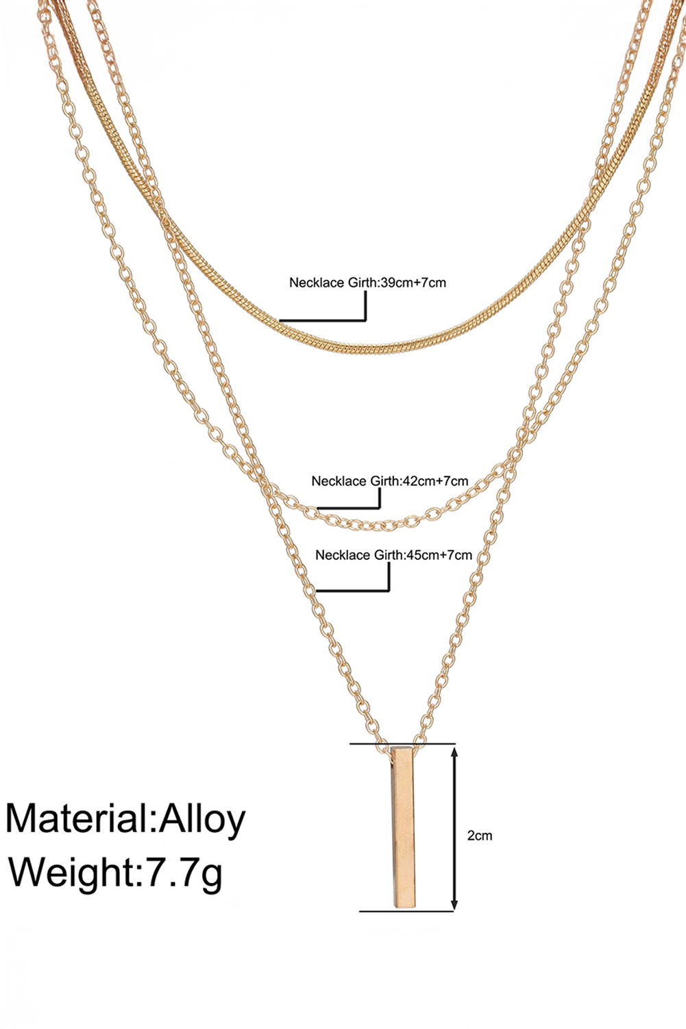 Gold Bar Pendant Layered Adjustable Chain Necklace - loveforevers