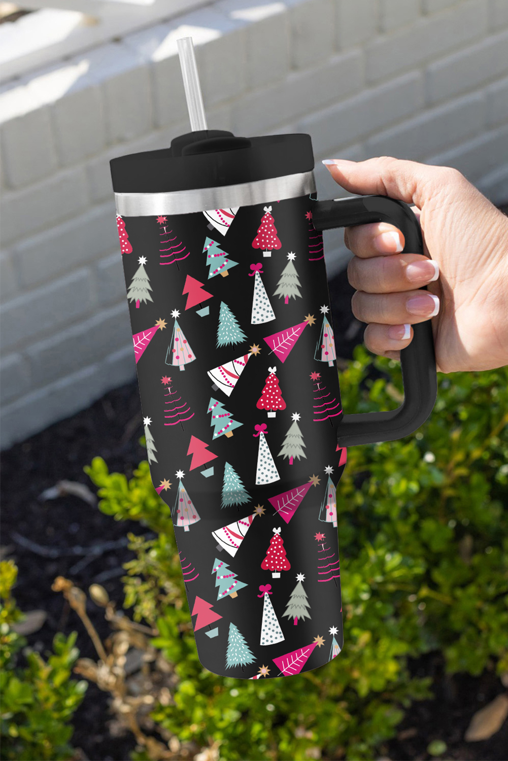 White Cartoon Christmas Tree Printed Thermos Cup 40oz - loveforevers