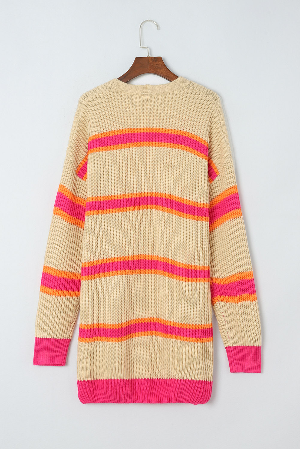 Stripe Printed Ribbed Long Knitted Cardigan - loveforevers