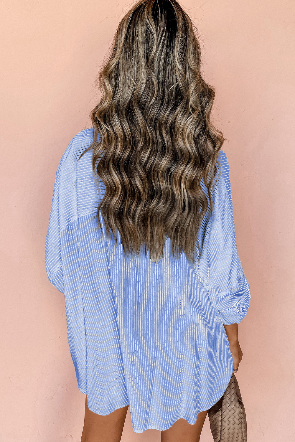 DEAR-LOVER Stripe Roll-tab Sleeve Pocketed Long Shirt - loveforevers