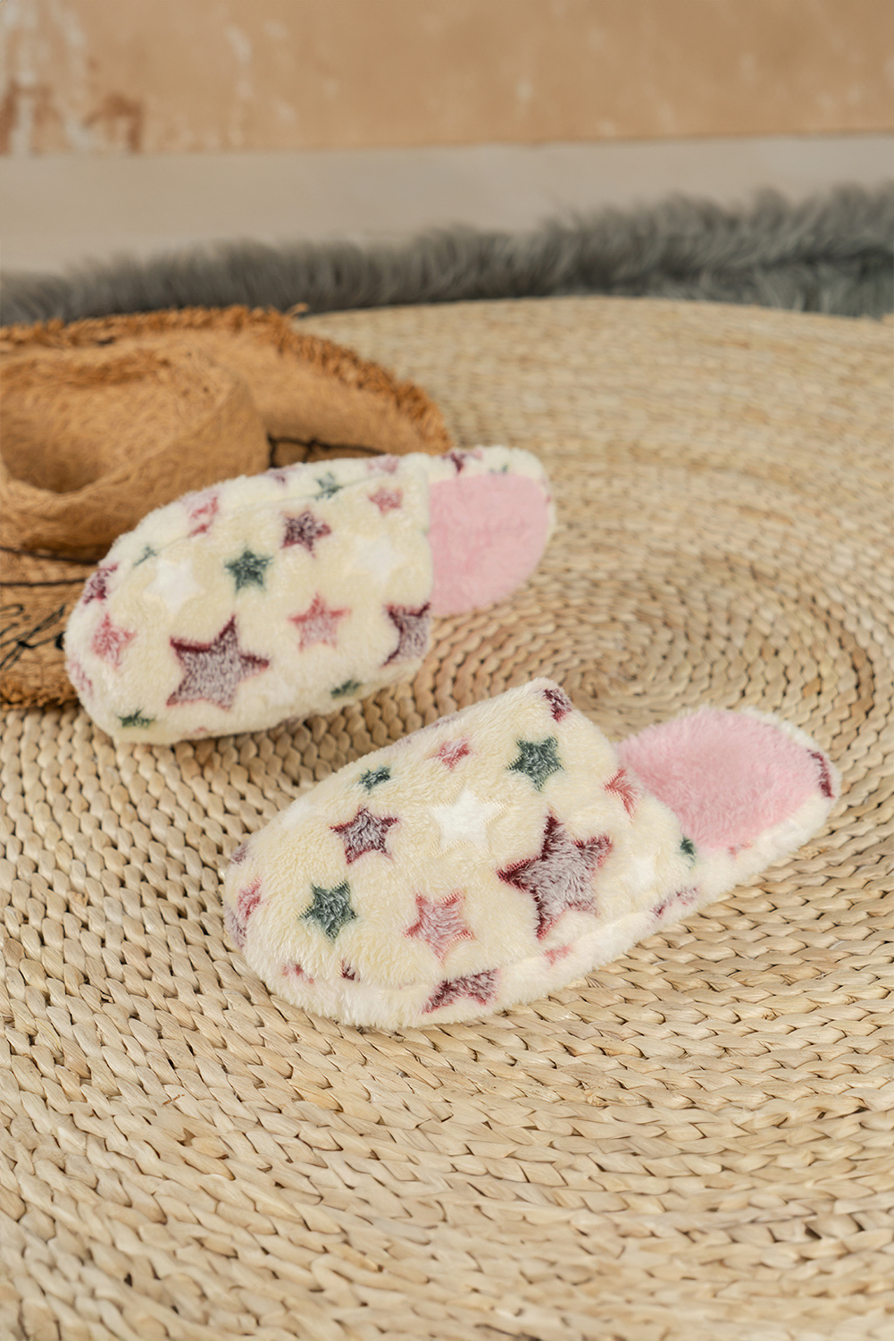 Pink Star Pattern Plush Home Slippers - loveforevers