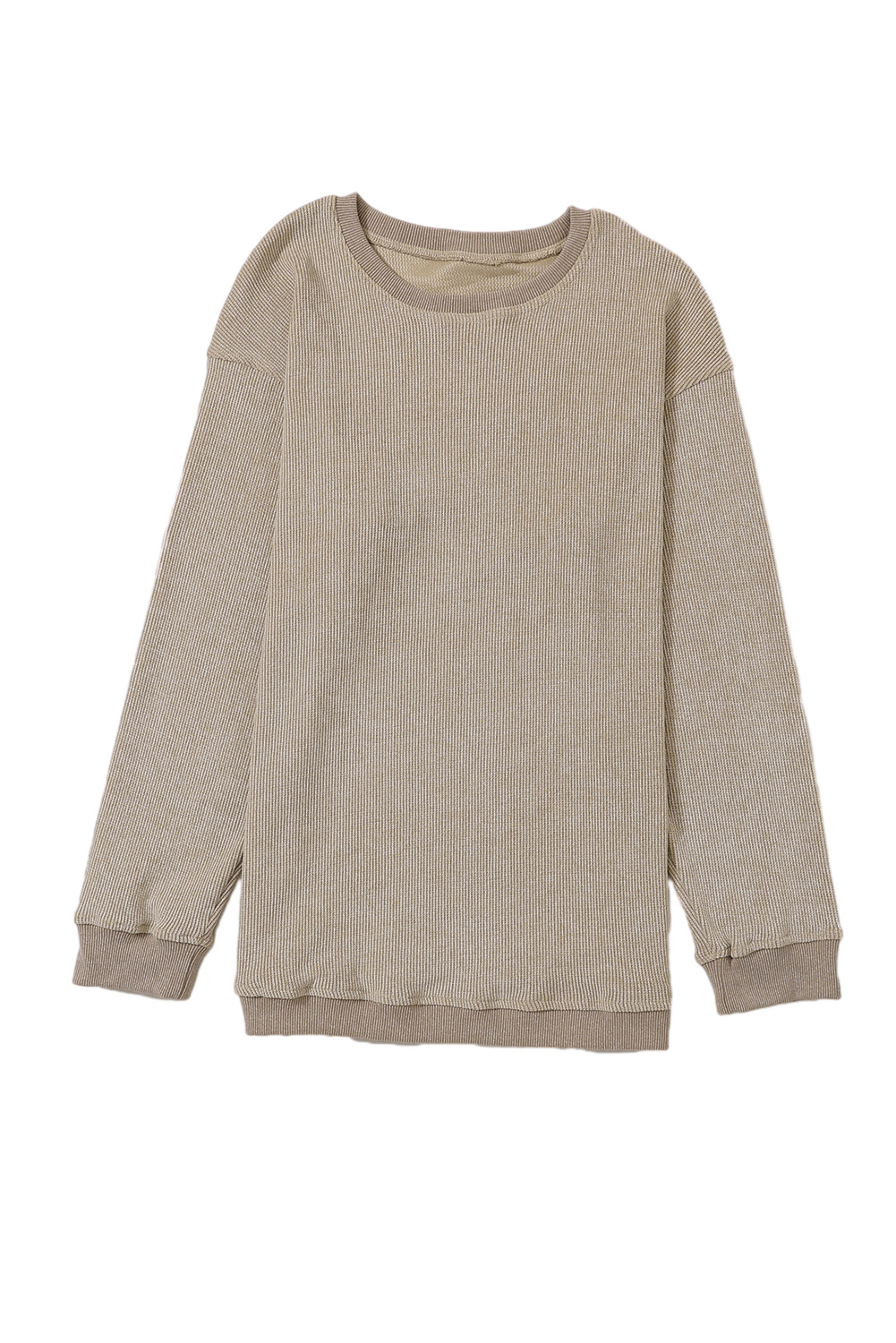 Pink Solid Ribbed Knit Round Neck Pullover Sweatshirt - loveforevers