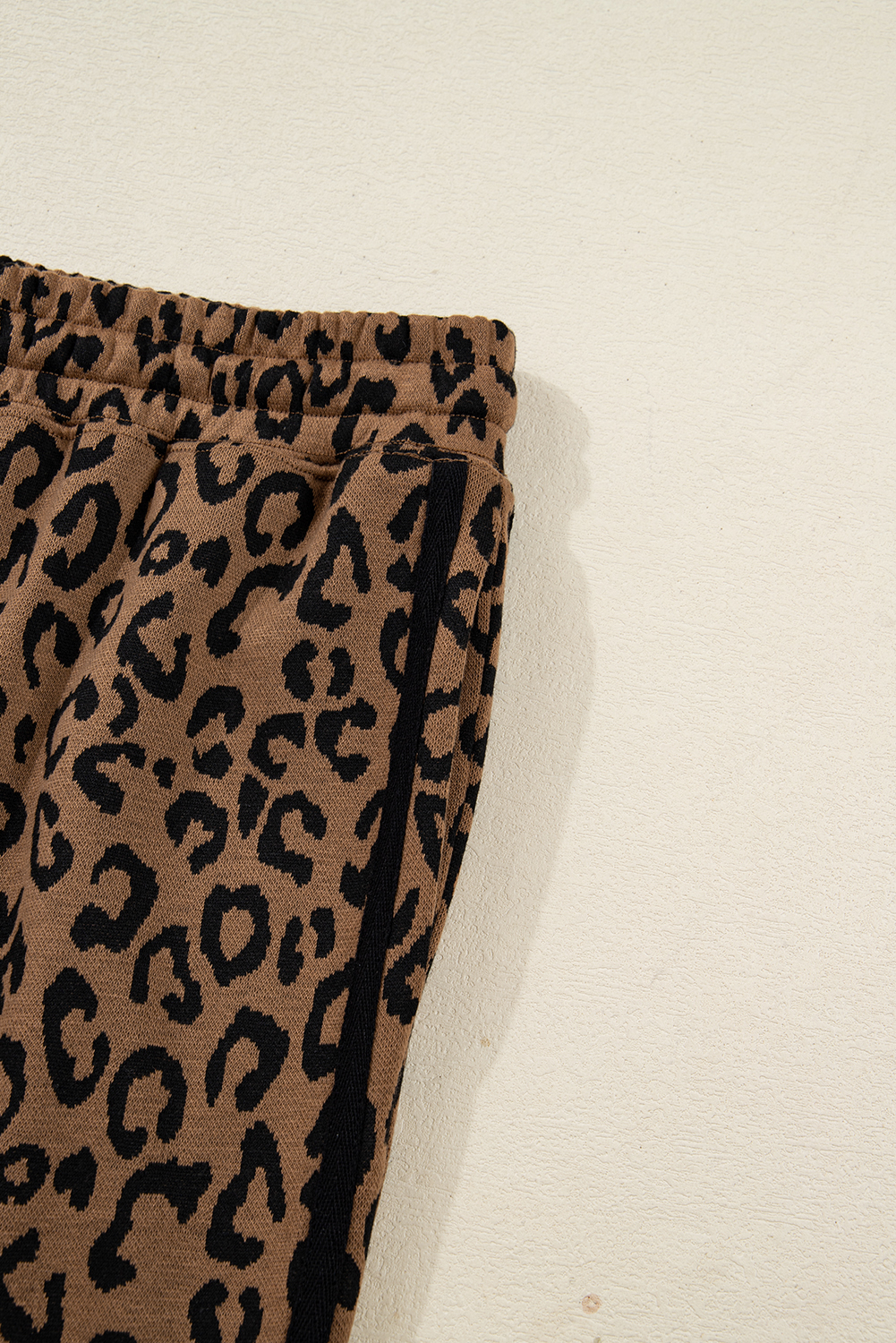 Brown Varsity Striped Trim Leopard Long Sleeve Top Drawstring Pant Set - loveforevers
