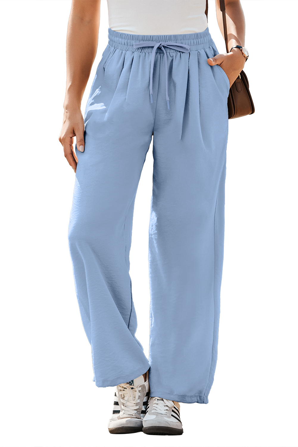 Myosotis Drawstring Elastic Waistband Pleated Loose Pants - loveforevers