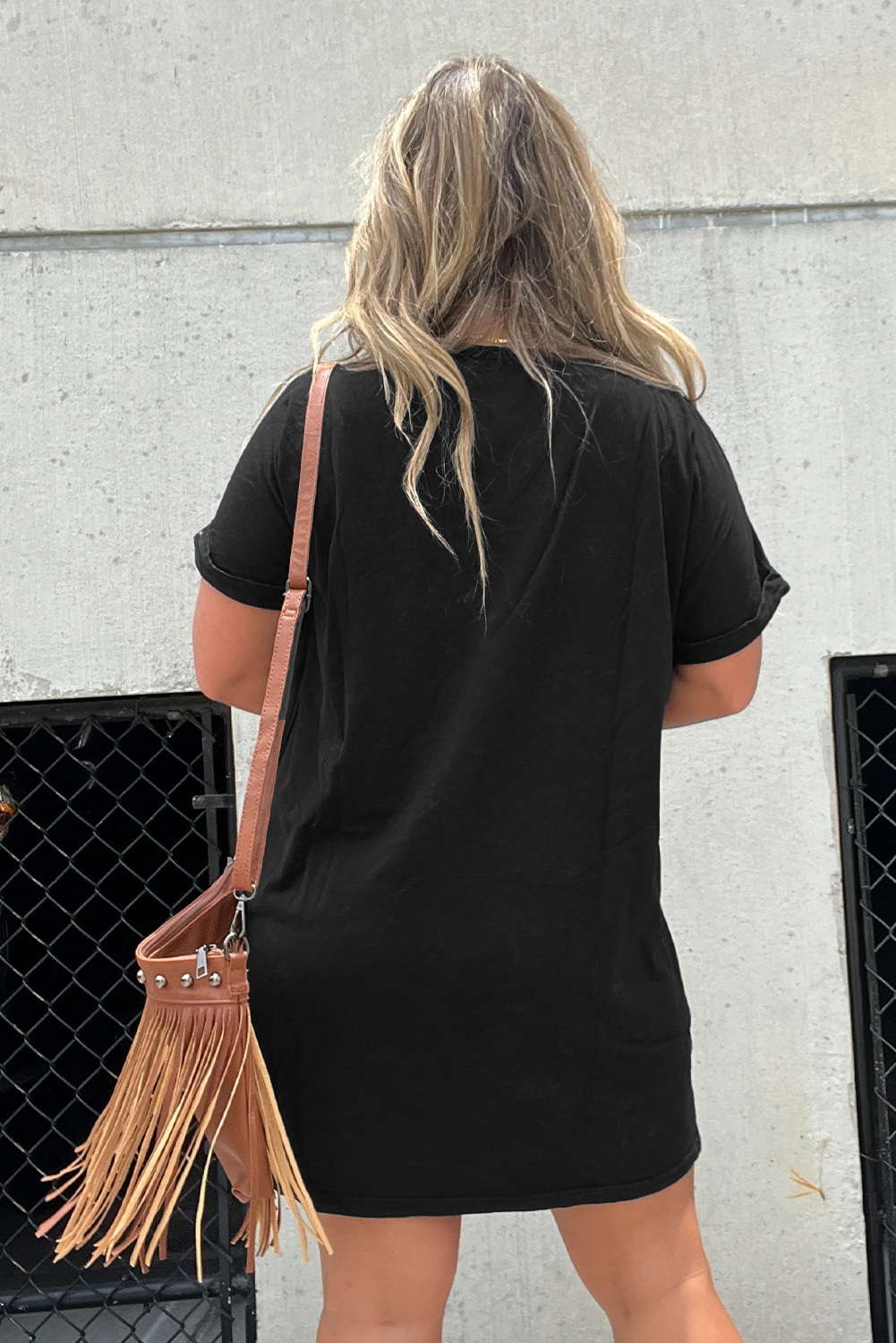 Black Nashville Guitar Print Crew Neck T Shirt Mini Dress - loveforevers