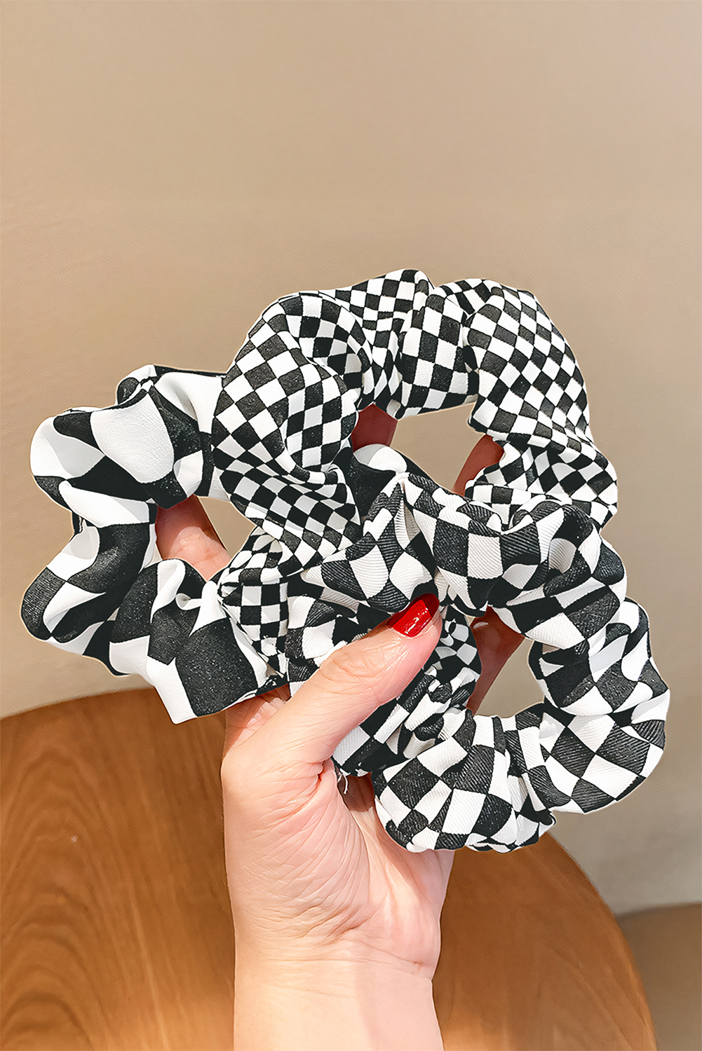 Black Checkerboard Pattern Cloth Hair Scrunchie - loveforevers