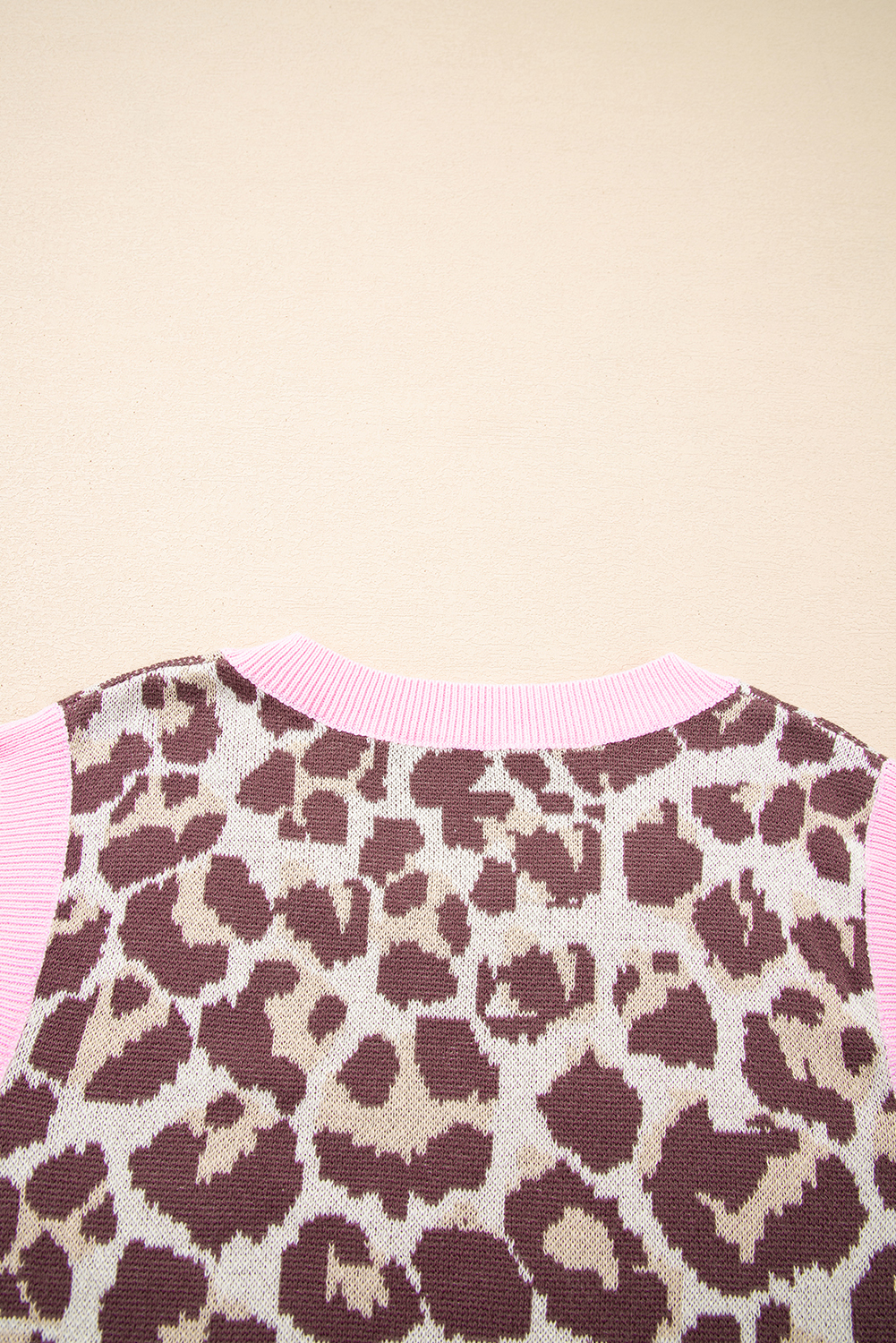 Brown Leopard Pattern Contrast Ribbed Trim Sweater Vest - loveforevers