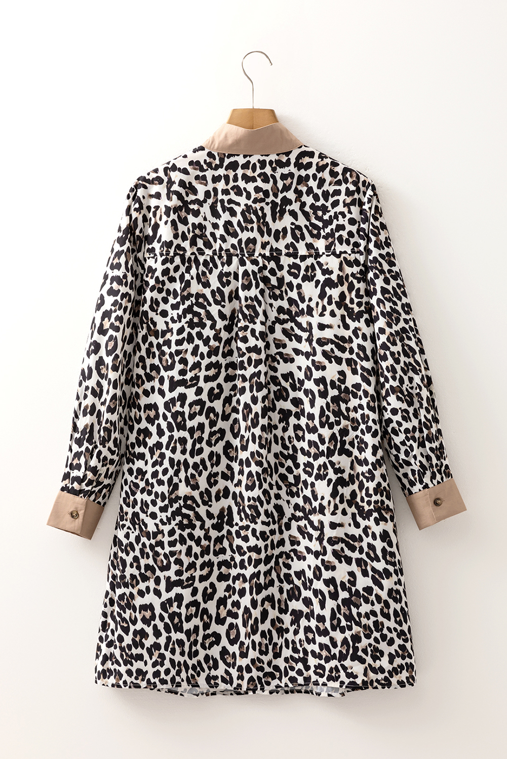 Multicolour Button Striped Collar Leopard Print Long Sleeve Flared Dress - loveforevers