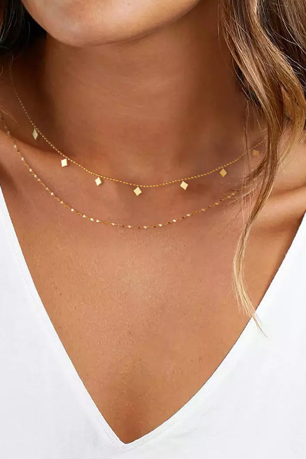 Gold Double-Layered Skinny Plated Alloy Necklace - loveforevers