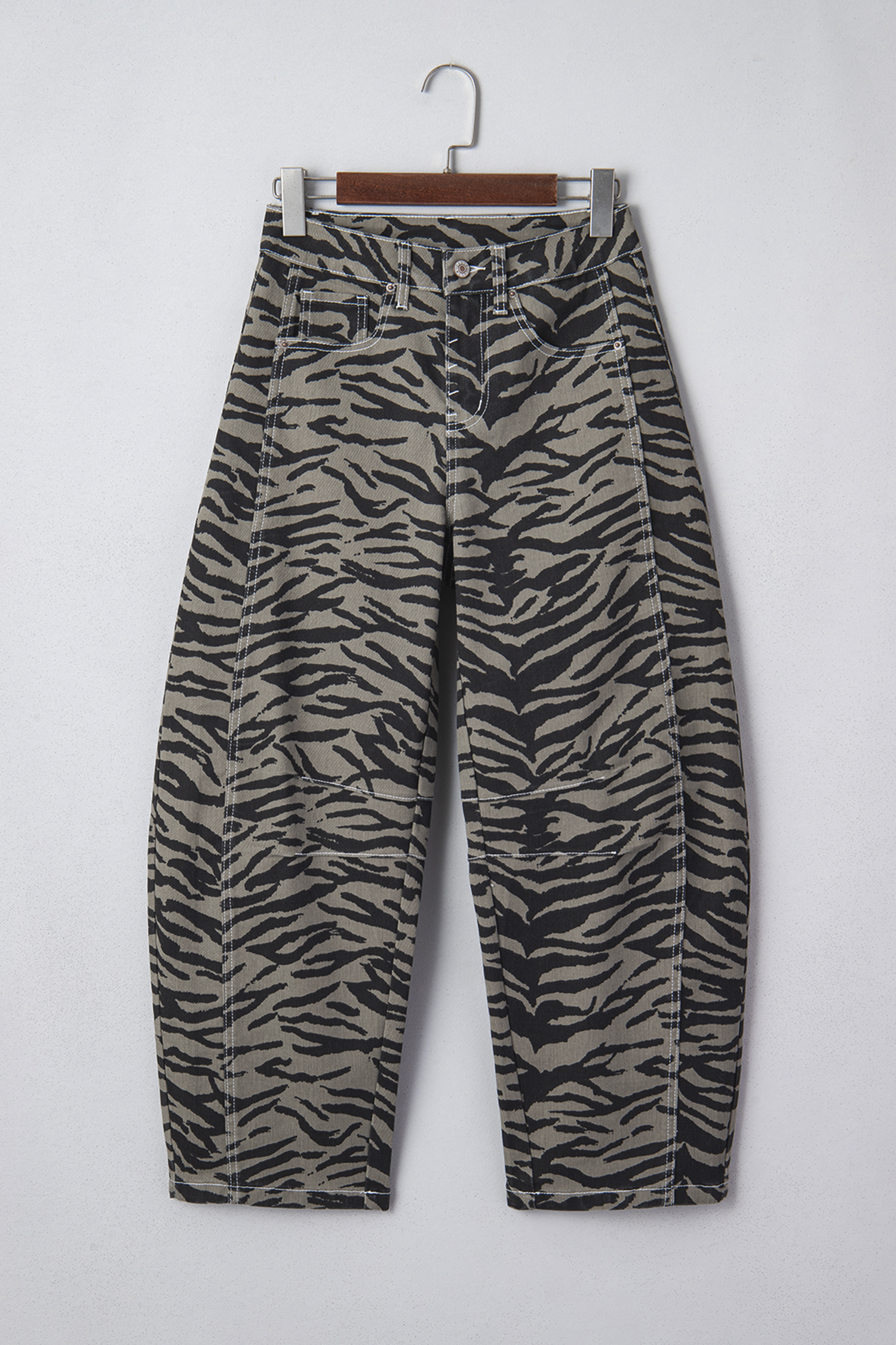 Gray Zebra Stripe Printed Wide Leg Jeans - loveforevers