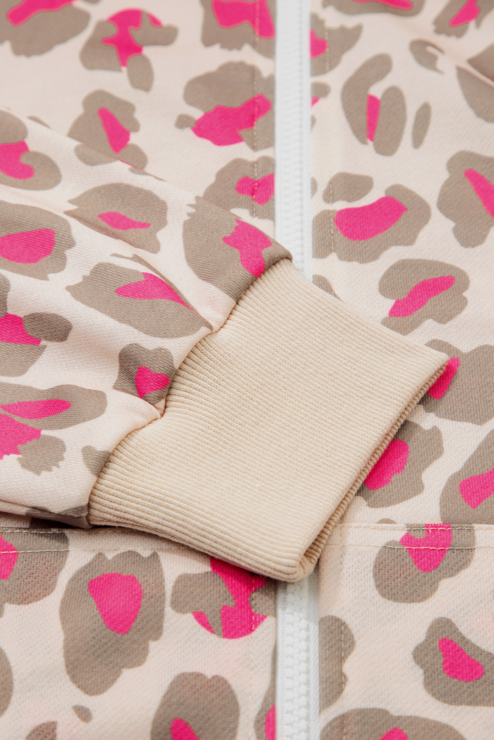 Rose Leopard Print Zip-up Hooded Sweatshirt - loveforevers