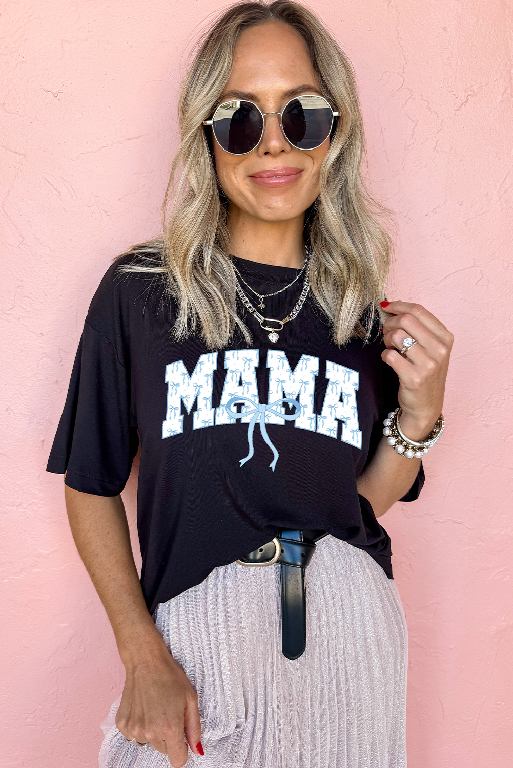Black Bow MAMA Graphic Loose Tee - loveforevers
