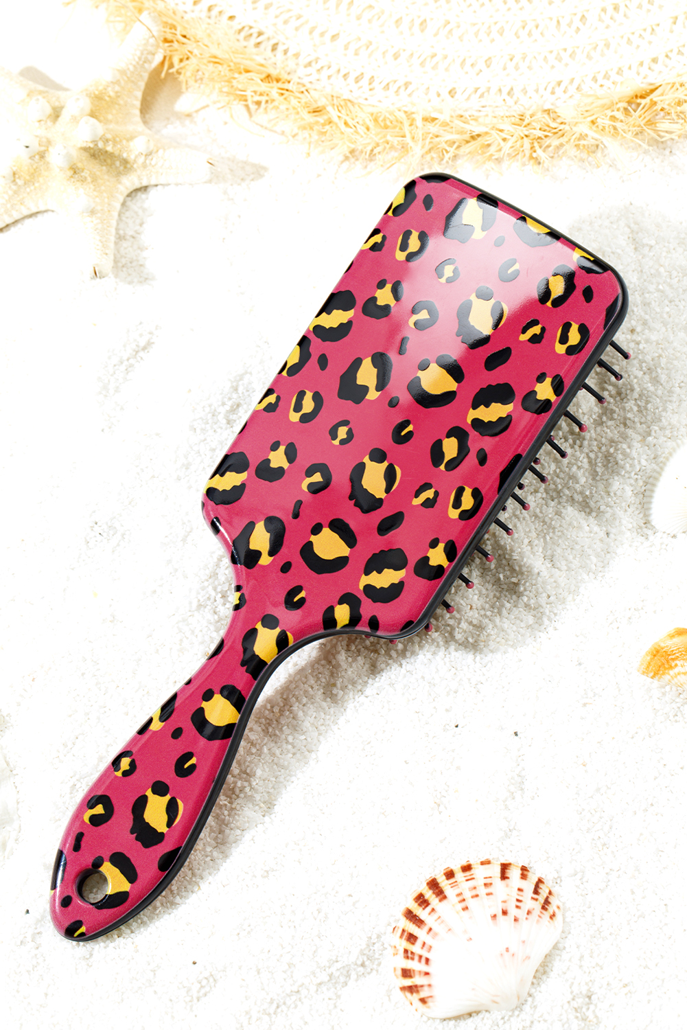 Strawberry Pink Leopard Print Long Handle Air Cushion Comb - loveforevers