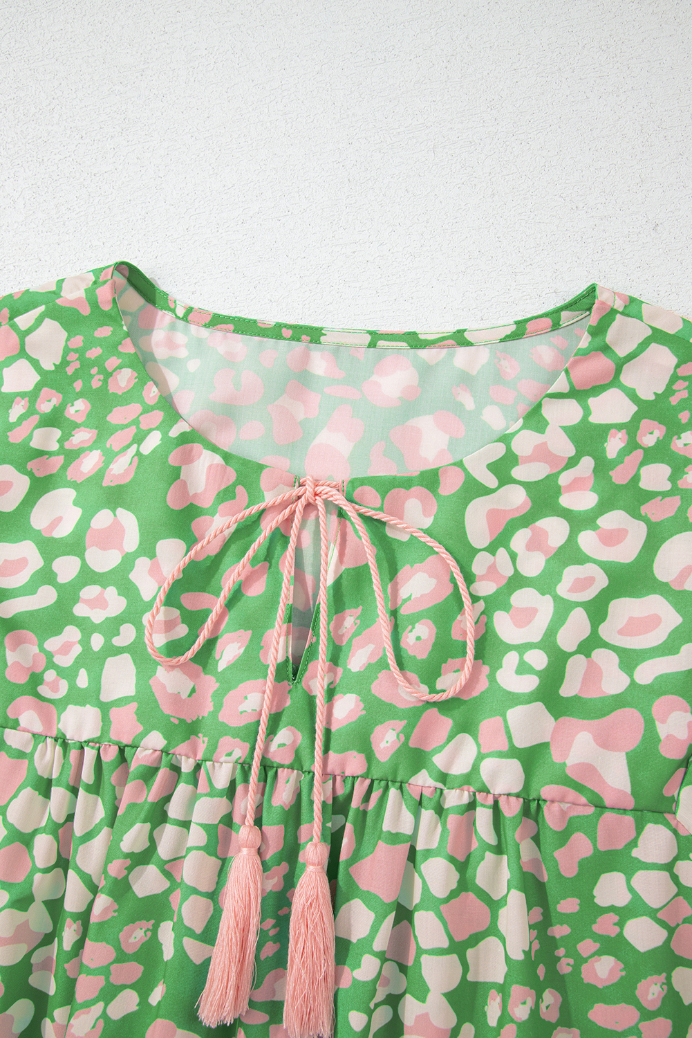 Green Abstract Leopard Tied Front Flutter Sleeve Blouse - loveforevers
