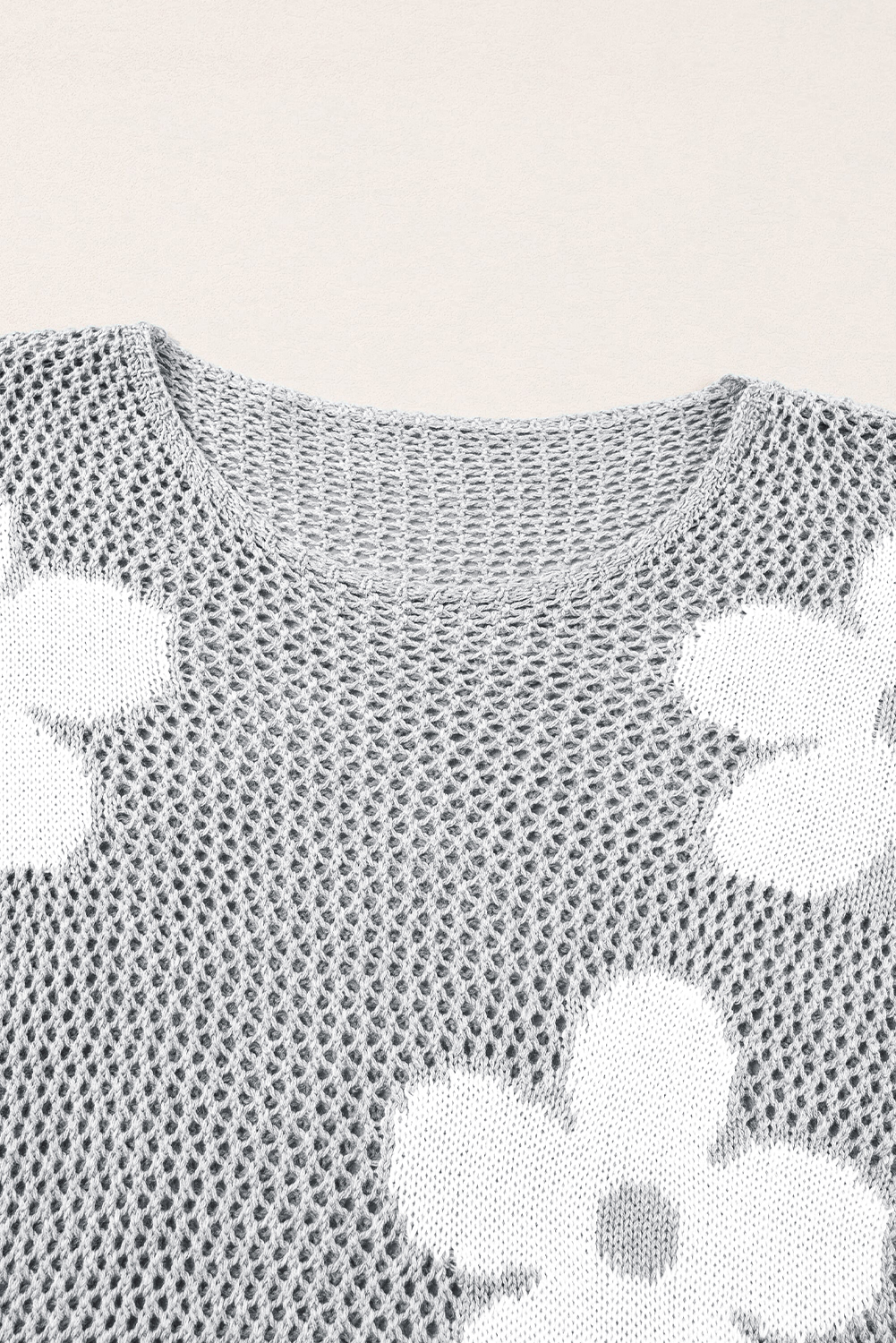 Light Pink Big Flower Hollowed Knit Drop Shoulder Sweater - loveforevers