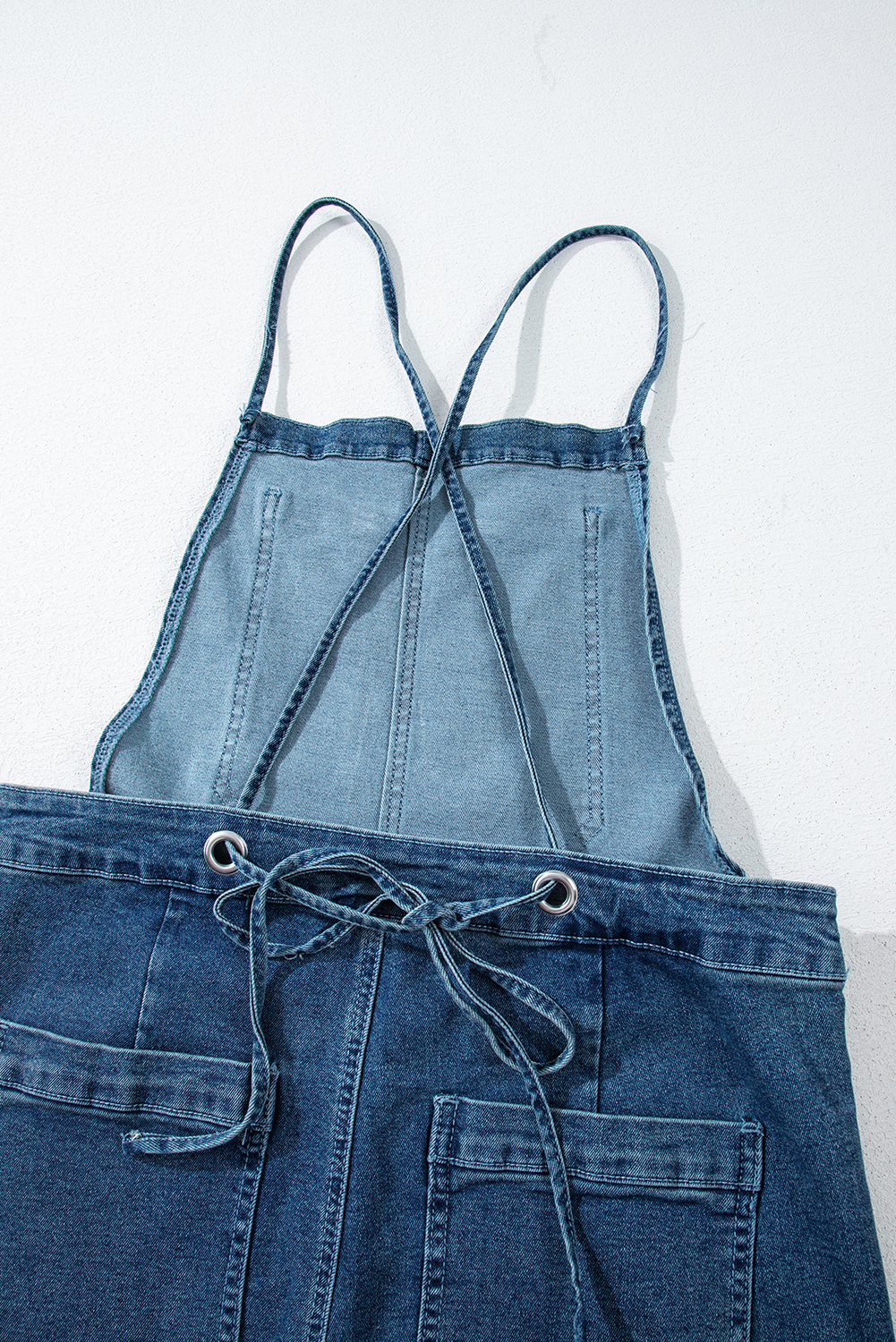 Dusk Blue Adjustable Tie Straps Cropped Wide Leg Denim Overalls - loveforevers