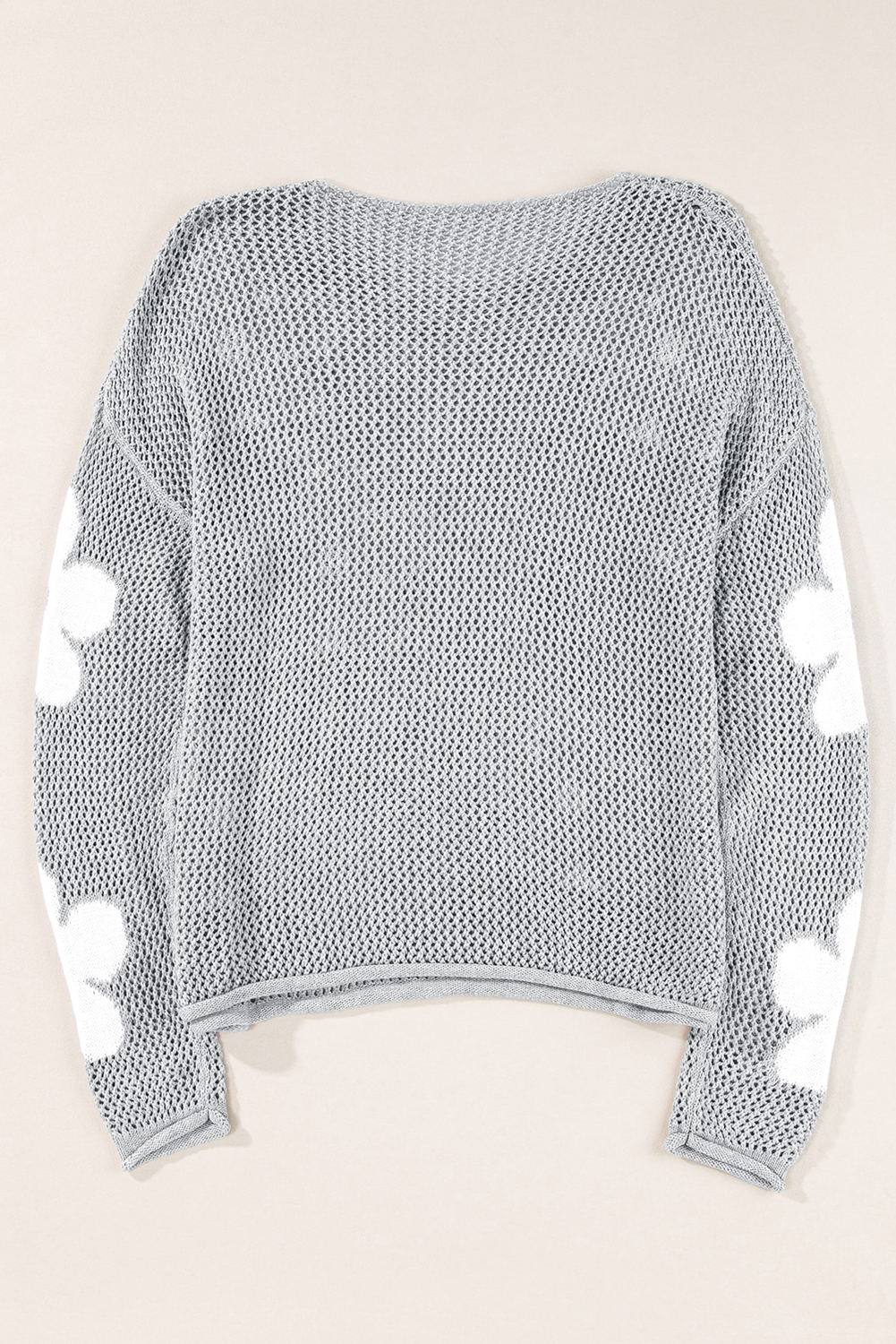 Light Pink Big Flower Hollowed Knit Drop Shoulder Sweater - loveforevers
