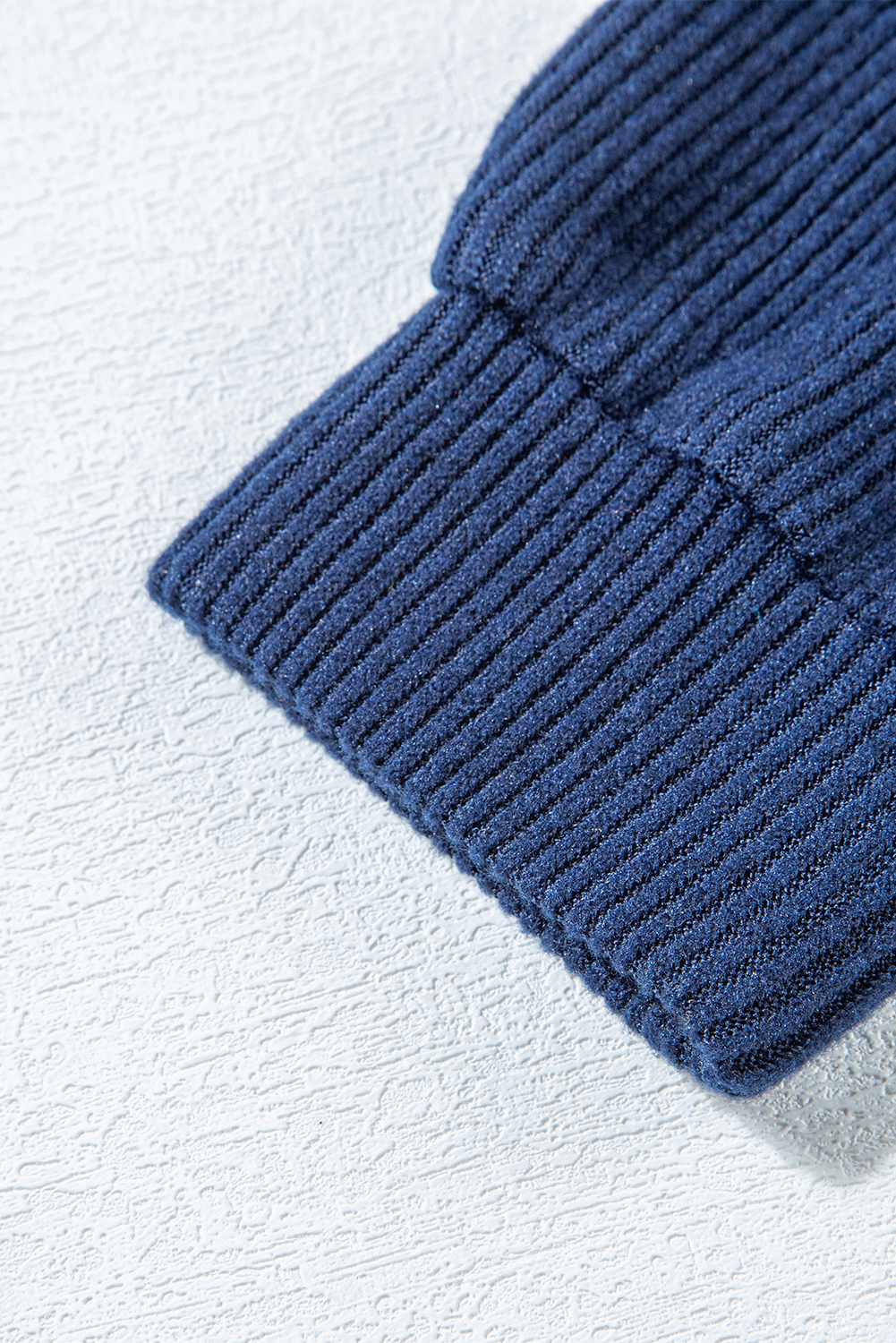 Navy Blue Ribbed Knit Cropped Hoodie and Drawstring Joggers Set - loveforevers