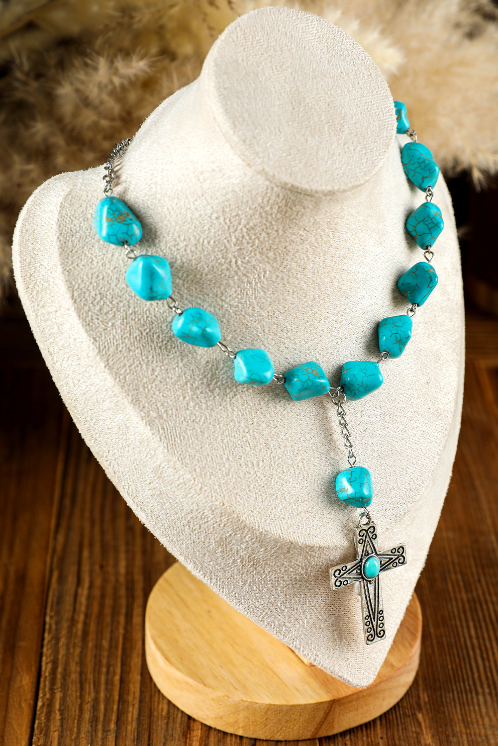 Peacock Blue Turquoise Cross Pendant Necklace - loveforevers