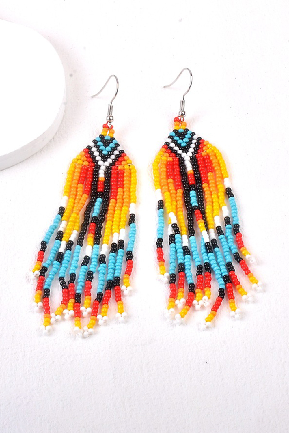 White Western Rice Bead Tassel Hook Earring - loveforevers