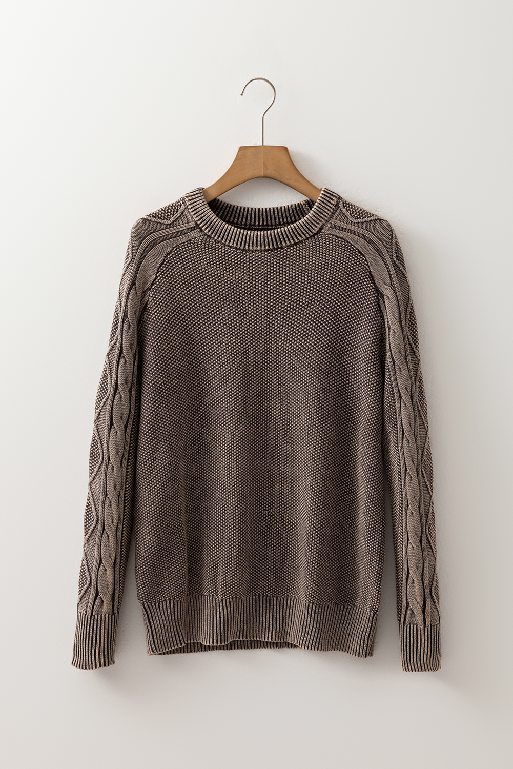 Dark Brown Contrast Cable Knit Sleeve Casual Sweater - loveforevers