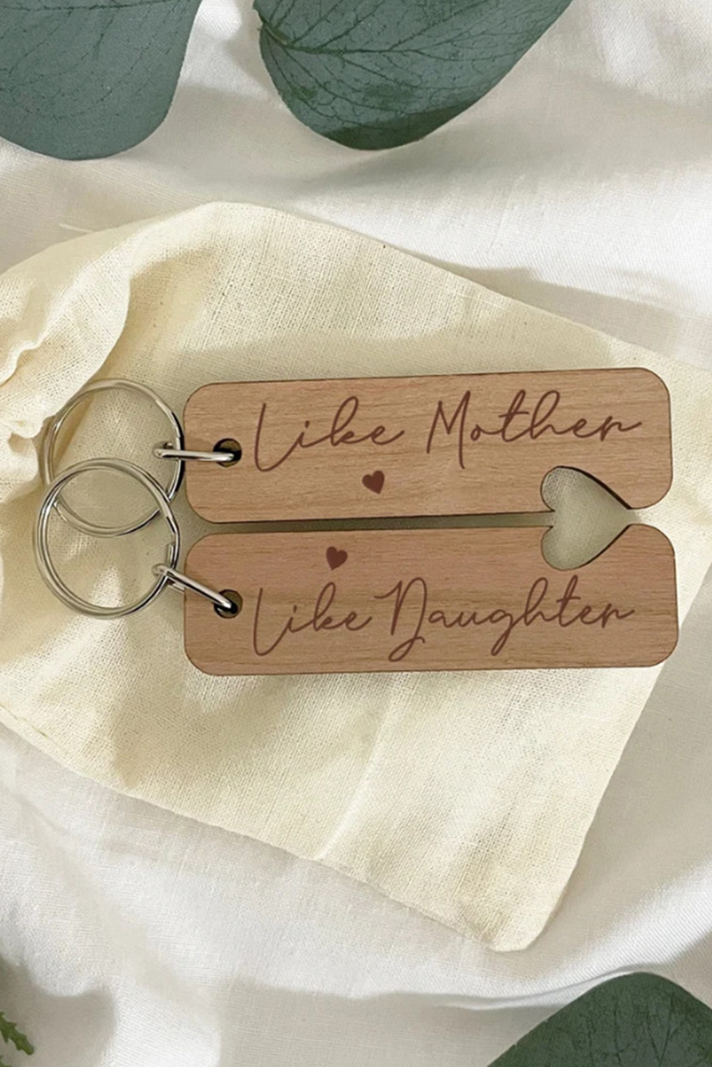 Light French Beige Like Mother Like Daughter Wooden Pendent with Self-assembled Key Ring - loveforevers