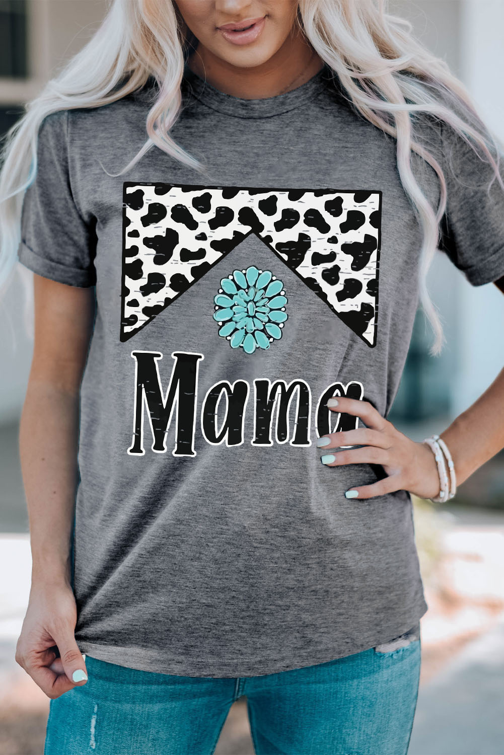 Gray Mama Cowhide Graphic Tee - loveforevers