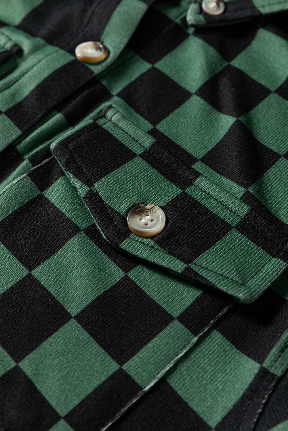 Khaki Checkerboard Flap Pocket Button Front Shacket - loveforevers