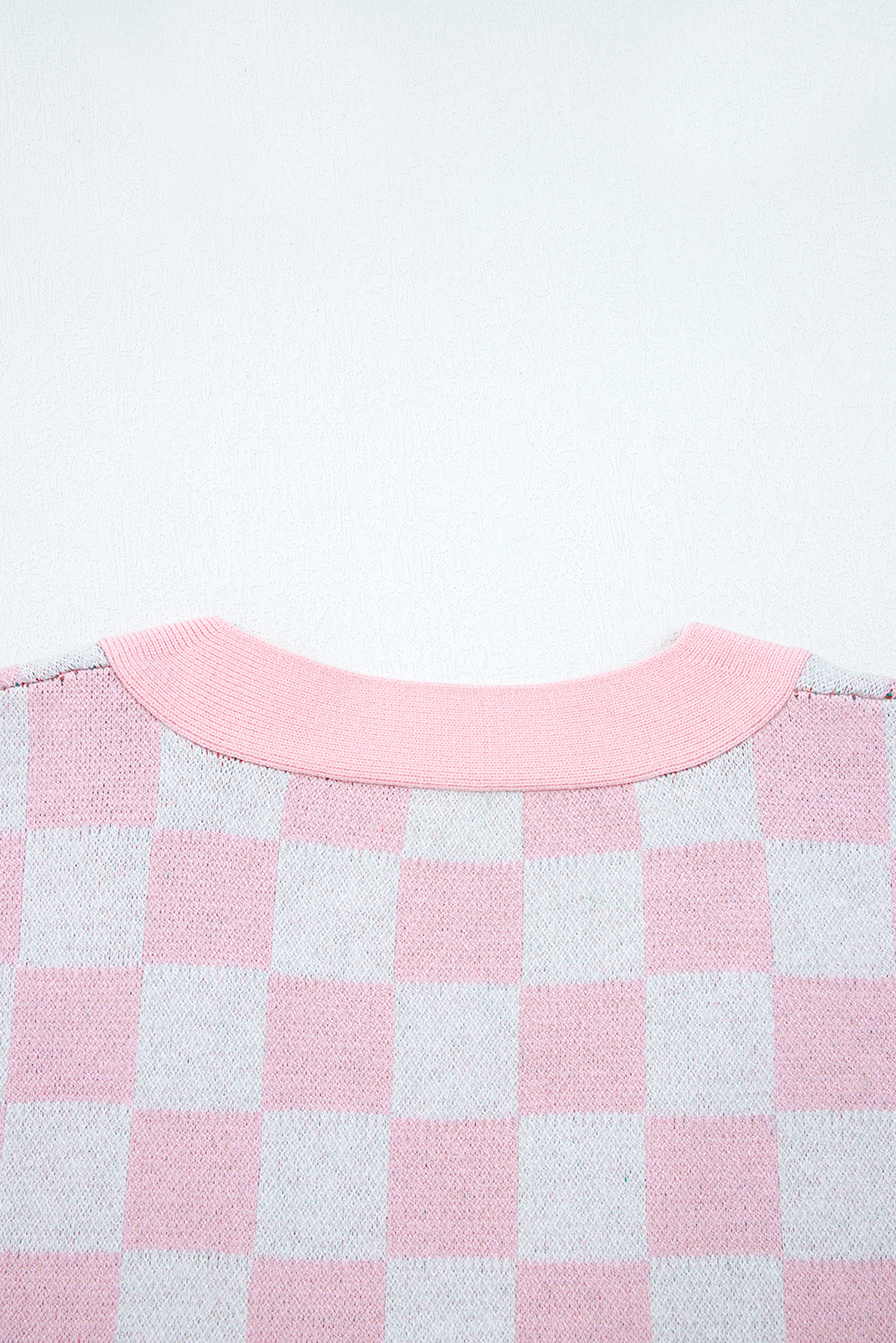 Pink Checkered Christmas Tree Pattern Button V Neck Cardigan Sweater - loveforevers
