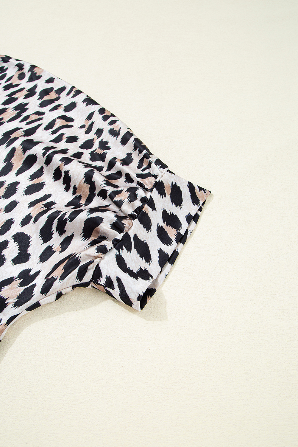 Beige Leopard Print Buttoned 3/4 Sleeve Loose Fit Shirt - loveforevers