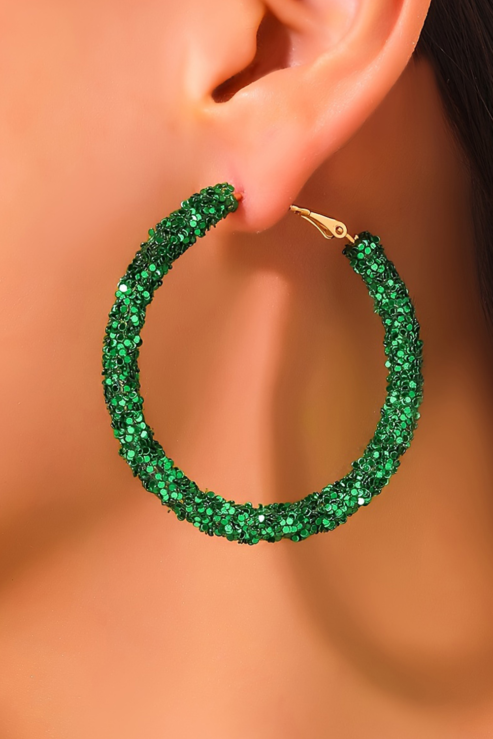 Dark Green St. Patricks Fashion Daring Sequin Loop Earrings - loveforevers