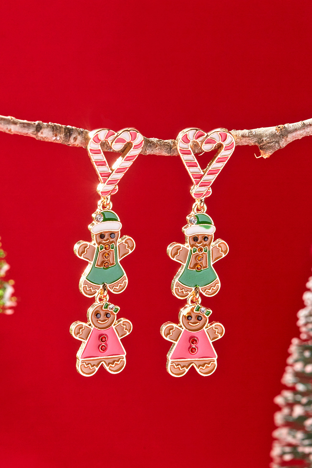 Thai Curry Gingerbread Man Candy Cane Heart Pendant Christmas Earrings - loveforevers