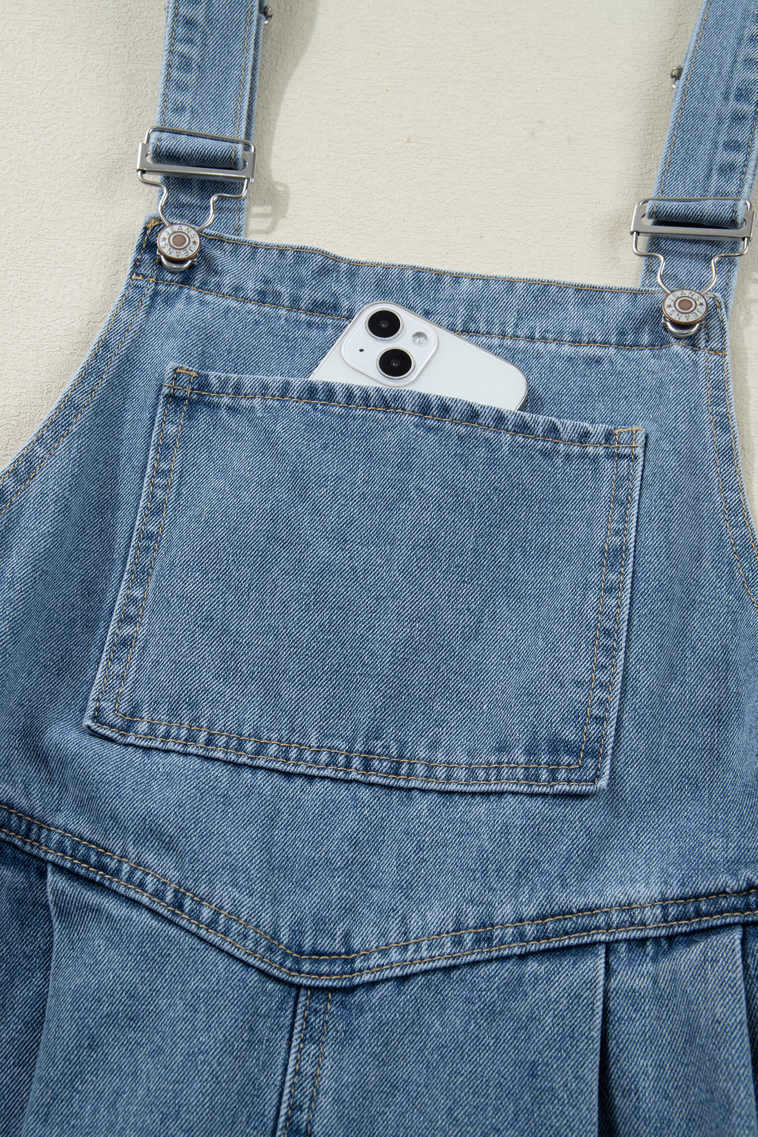 Dusk Blue Pleated Wide Leg Retro Pocketed Denim Jumpsuit - loveforevers