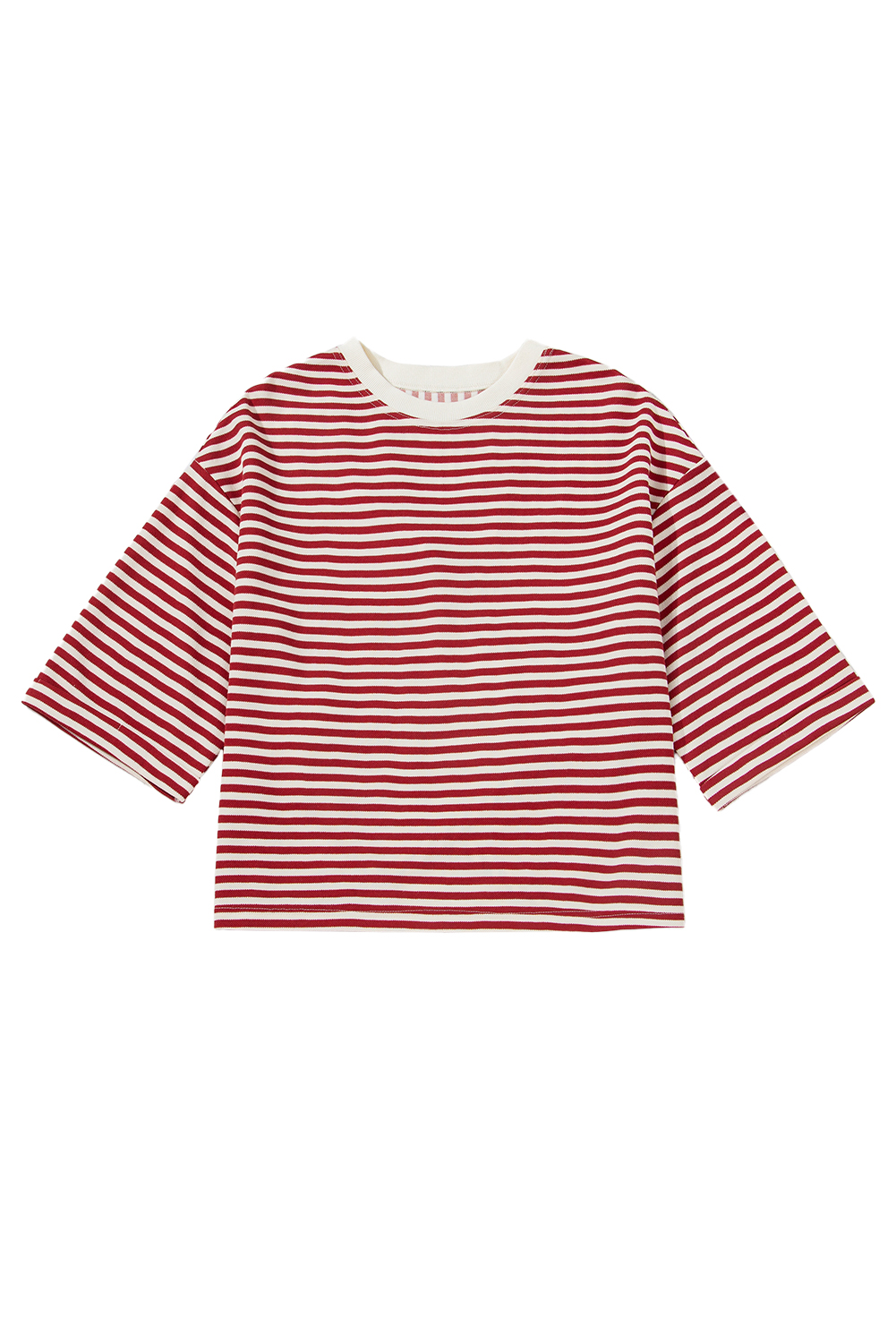 Red Stripe Bowknot Cutout Back Drop Shoulder Wide Bracelet Sleeve Loose Tee - loveforevers