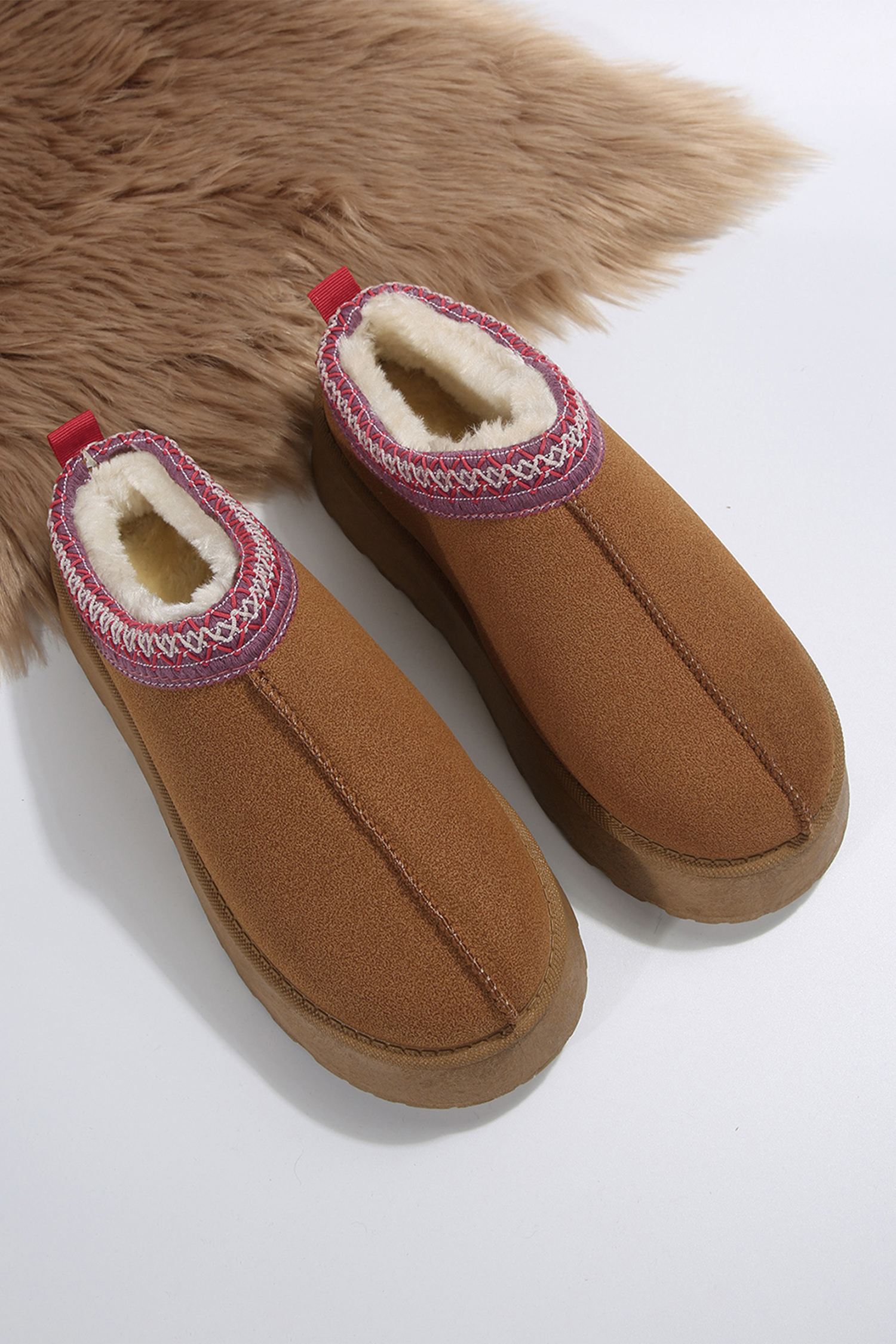 Chestnut Contrast Print Suede Plush Lined Snow Boots - loveforevers