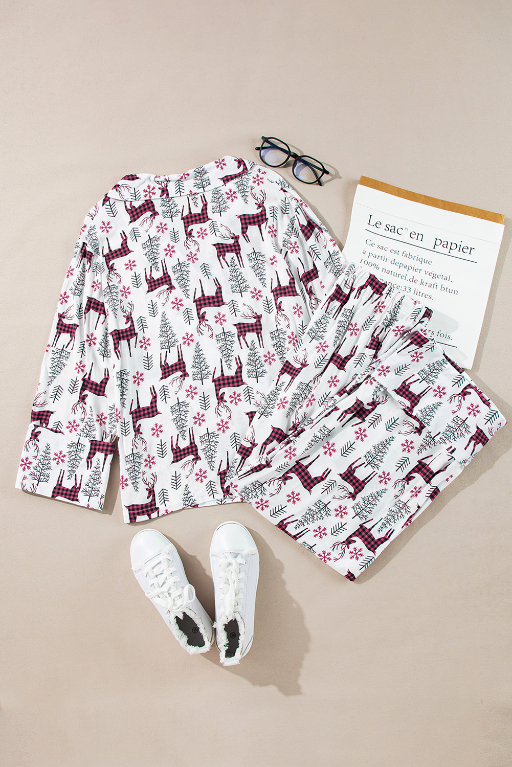 White Christmas Printed Shirt and Pants Pajama Set - loveforevers