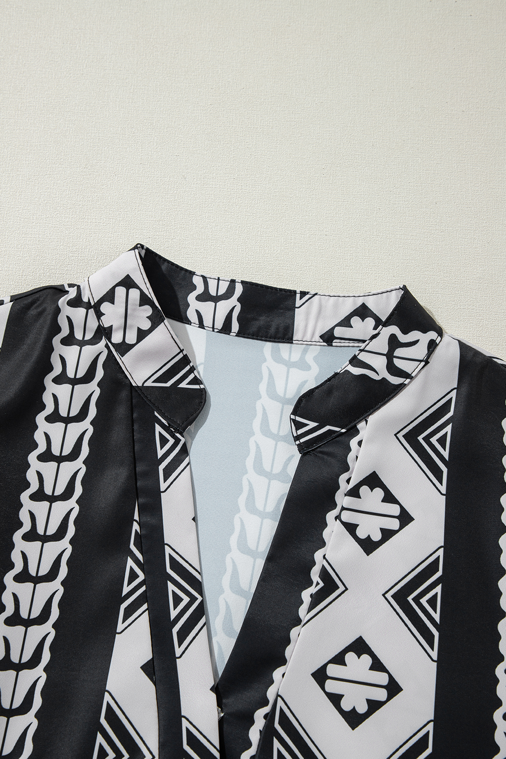 Black Geometric Print V Neck Ruffled Dress - loveforevers