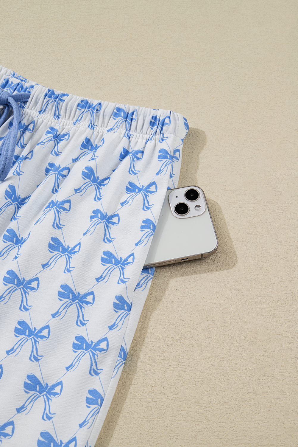 Sky Blue Bow Print Long Sleeve Shirt and Pants Soft Pajama Set - loveforevers