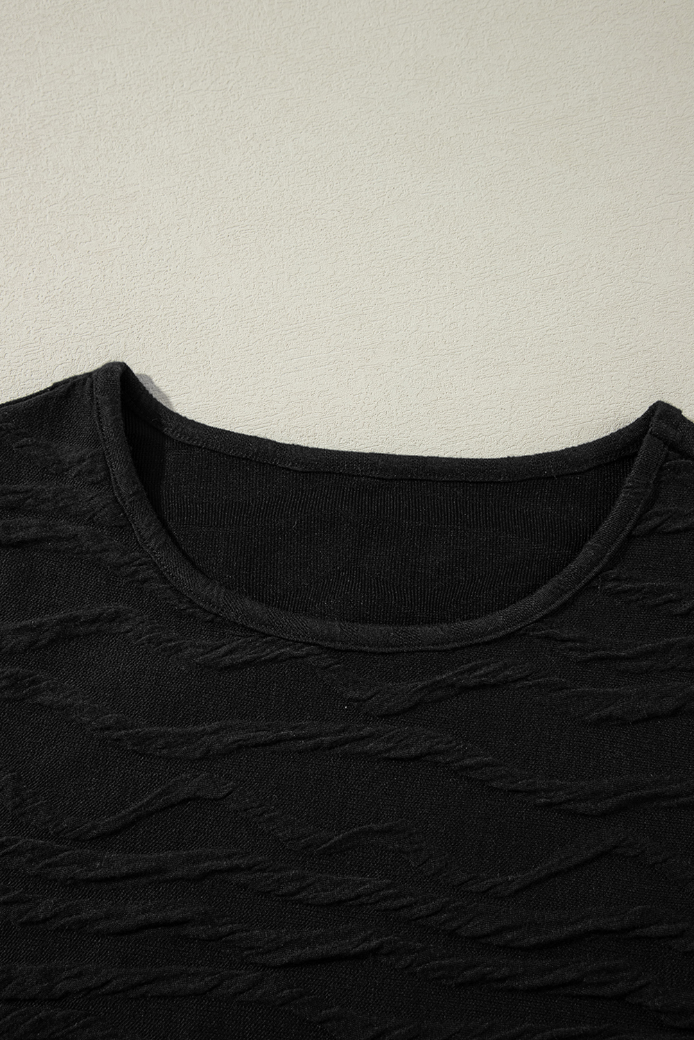 Black Solid Wavy Textured Slim Fit Long Sleeve T Shirt - loveforevers