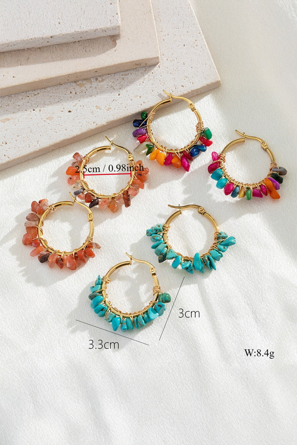 Turquoise Irregular Stone Beading Golden Plated Hoop Earrings - loveforevers
