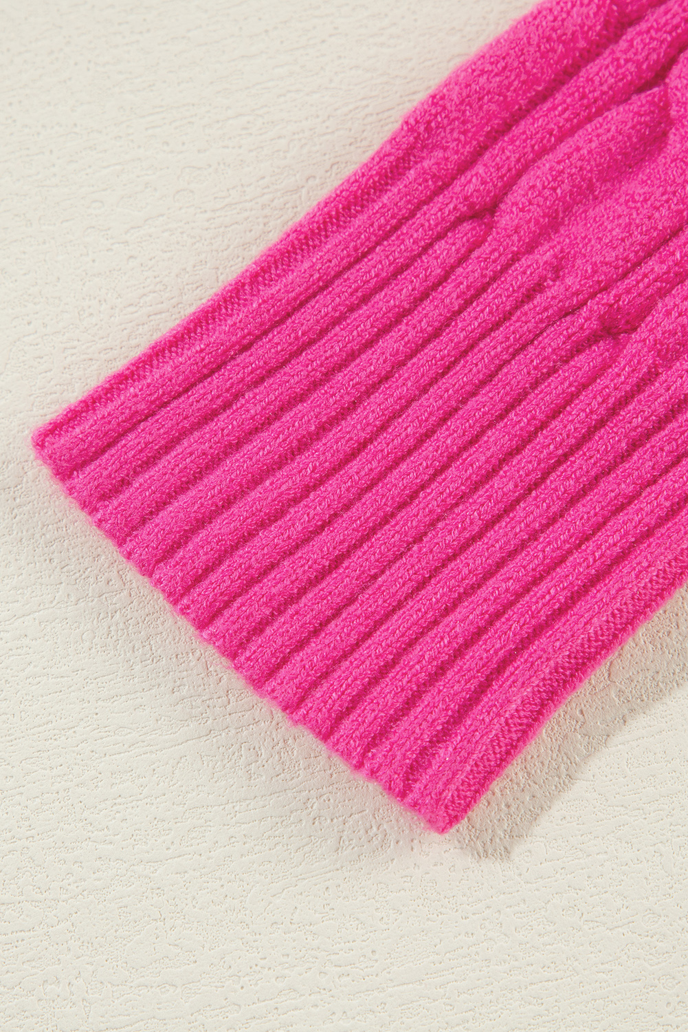 Rose Red Solid Cable Knit High Neck Drop Shoulder Sweater - loveforevers