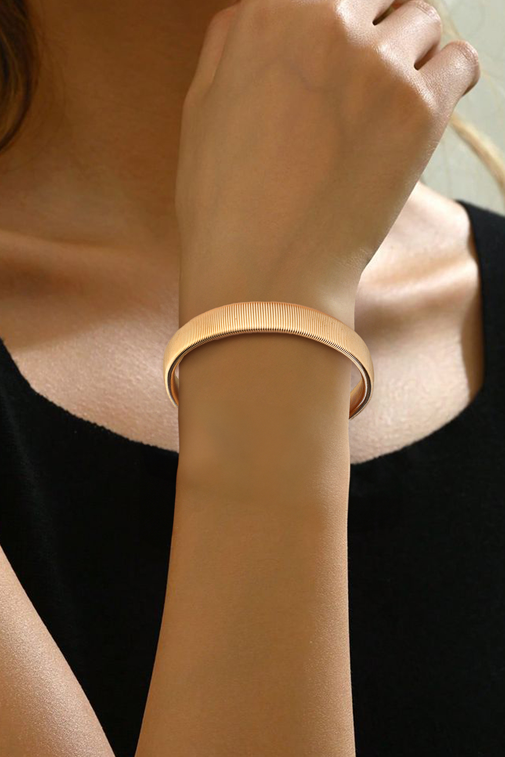 Gold Stretchy Plated Metal Wide Bangle - loveforevers