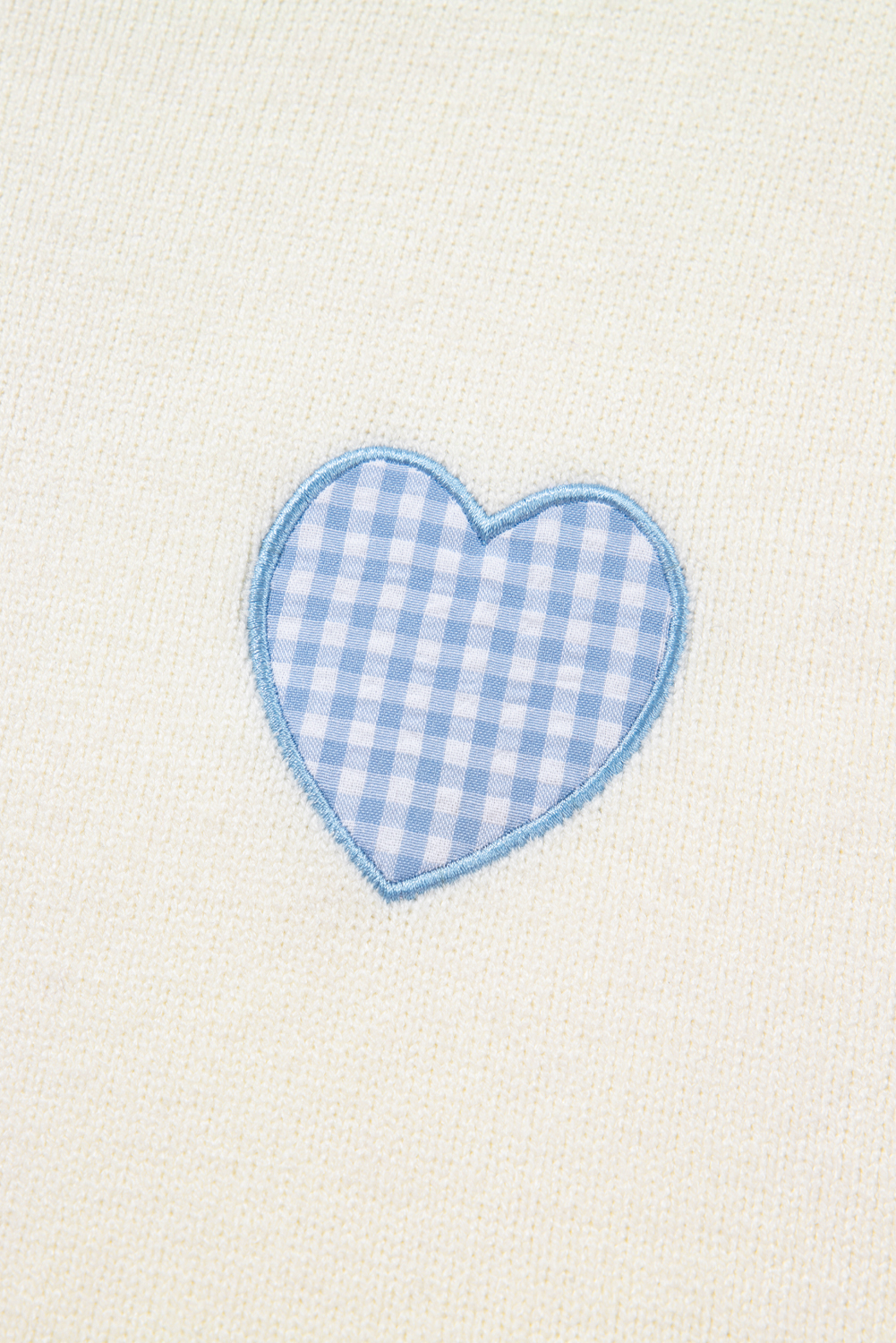 Light Pink Plaid Heart Embroidered Cuffed Drop Shoulder Crew Neck Sweater - loveforevers