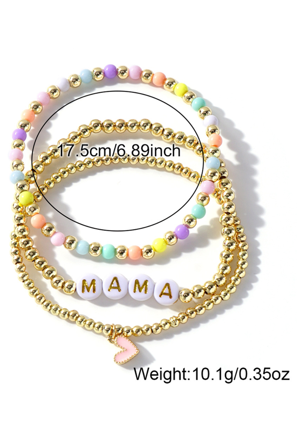 Gold MAMA Heart Beaded Multi Layer Stretch Bracelet - loveforevers