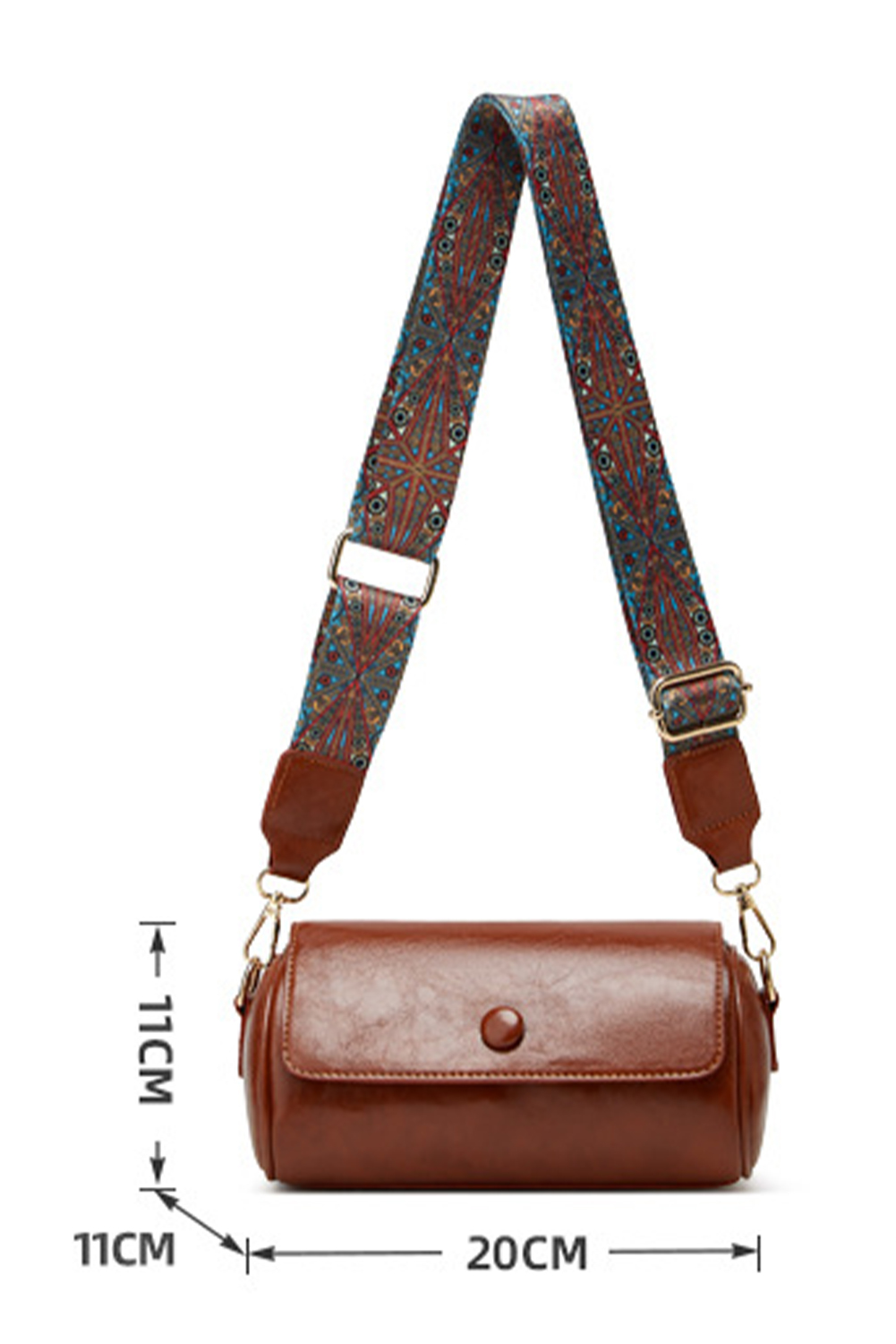 Chestnut PU Leather Flap Shoulder Bag with Retro Print Wide Strap - loveforevers
