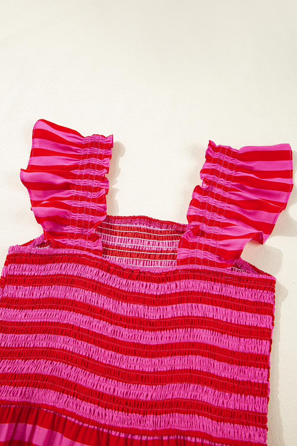 Rose Stripe Flutter Sleeve Smocked Bodice Tiered Maxi Dress - loveforevers