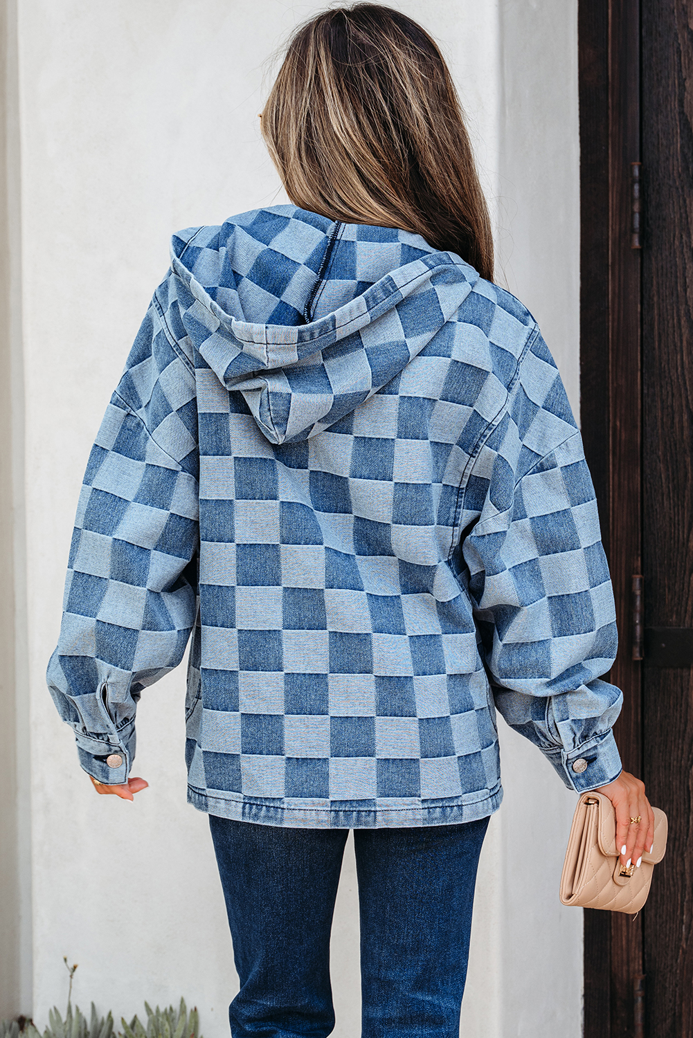 Dark Grey Checkered Denim Wide Leg Jeans - loveforevers